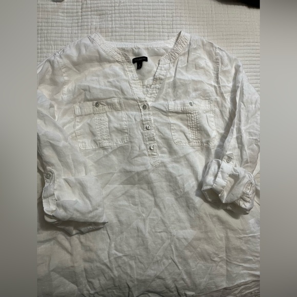 Talbots 100% Linen White Casual Blouse - Picture 4 of 8